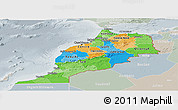 Political Panoramic Map of Morocco, lighten, semi-desaturated
