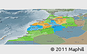 Political Panoramic Map of Morocco, semi-desaturated