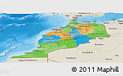 Political Panoramic Map of Morocco, shaded relief outside, bathymetry sea