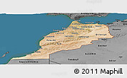 Satellite Panoramic Map of Morocco, darken, desaturated, land only