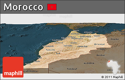 Satellite Panoramic Map of Morocco, darken