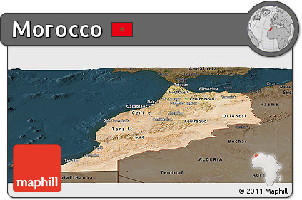 Satellite Panoramic Map of Morocco, darken