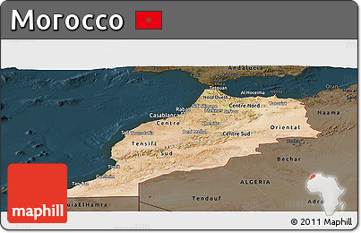 Satellite Panoramic Map of Morocco, darken