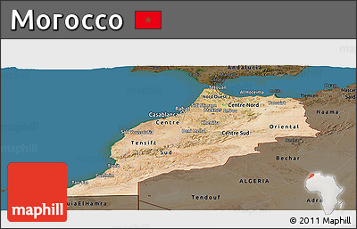 Satellite Panoramic Map of Morocco, darken, land only