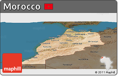 Satellite Panoramic Map of Morocco, darken, land only