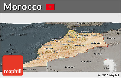 Satellite Panoramic Map of Morocco, darken, semi-desaturated