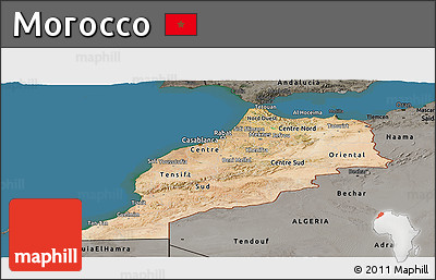 Satellite Panoramic Map of Morocco, darken, semi-desaturated, land only