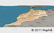 Satellite Panoramic Map of Morocco, darken, semi-desaturated, land only