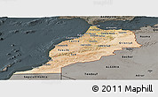 Satellite Panoramic Map of Morocco, darken, semi-desaturated