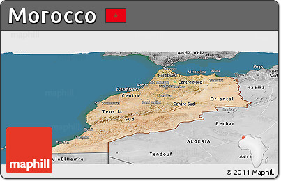 Satellite Panoramic Map of Morocco, desaturated, land only