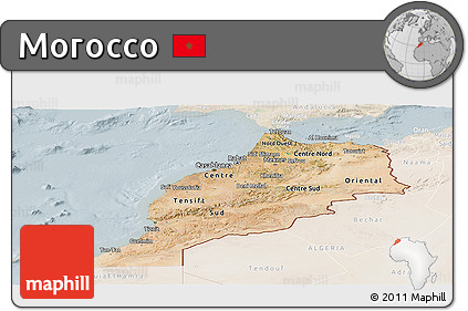 Satellite Panoramic Map of Morocco, lighten