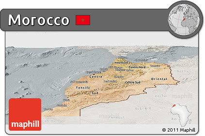 Satellite Panoramic Map of Morocco, lighten, semi-desaturated