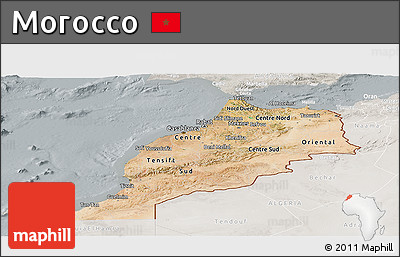 Satellite Panoramic Map of Morocco, lighten, semi-desaturated