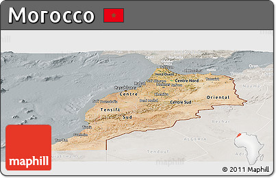 Satellite Panoramic Map of Morocco, lighten, semi-desaturated