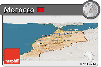 Satellite Panoramic Map of Morocco, lighten, semi-desaturated, land only