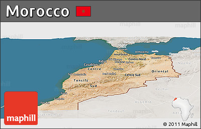 Satellite Panoramic Map of Morocco, lighten, semi-desaturated, land only