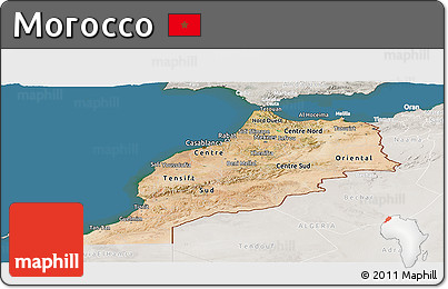 Satellite Panoramic Map of Morocco, lighten, semi-desaturated, land only