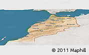 Satellite Panoramic Map of Morocco, lighten, semi-desaturated, land only