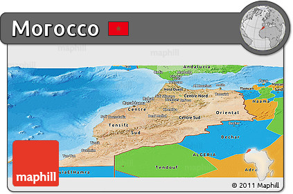 Satellite Panoramic Map of Morocco, political outside