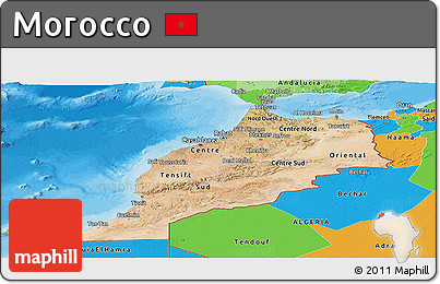 Satellite Panoramic Map of Morocco, political outside