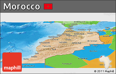 Satellite Panoramic Map of Morocco, political outside