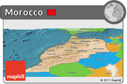 Satellite Panoramic Map of Morocco, political outside, satellite sea