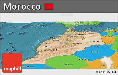 Satellite Panoramic Map of Morocco, political outside, satellite sea
