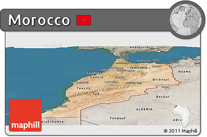 Satellite Panoramic Map of Morocco, semi-desaturated, land only