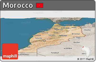 Satellite Panoramic Map of Morocco, semi-desaturated, land only