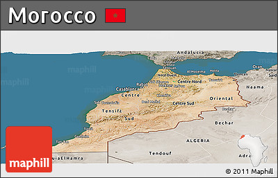Satellite Panoramic Map of Morocco, semi-desaturated, land only