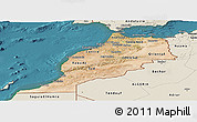 Satellite Panoramic Map of Morocco, shaded relief outside, satellite sea