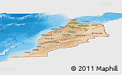 Satellite Panoramic Map of Morocco, single color outside, bathymetry sea, shaded relief sea
