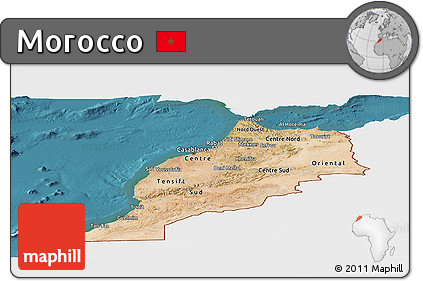 Satellite Panoramic Map of Morocco, single color outside