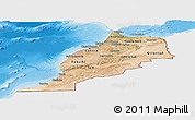 Satellite Panoramic Map of Morocco, single color outside, shaded relief sea