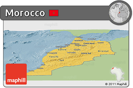 Savanna Style Panoramic Map of Morocco, single color outside
