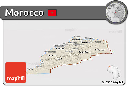 Shaded Relief Panoramic Map of Morocco, cropped outside