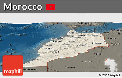 Shaded Relief Panoramic Map of Morocco, darken