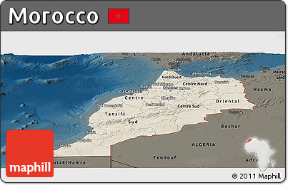 Shaded Relief Panoramic Map of Morocco, darken