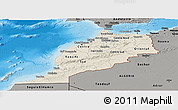 Shaded Relief Panoramic Map of Morocco, darken, semi-desaturated, land only