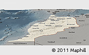 Shaded Relief Panoramic Map of Morocco, darken, semi-desaturated