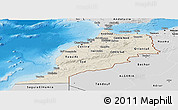 Shaded Relief Panoramic Map of Morocco, desaturated, land only