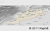 Shaded Relief Panoramic Map of Morocco, desaturated