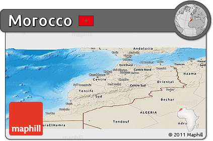 Shaded Relief Panoramic Map of Morocco