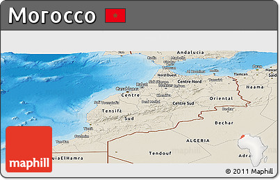 Shaded Relief Panoramic Map of Morocco