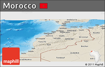 Shaded Relief Panoramic Map of Morocco