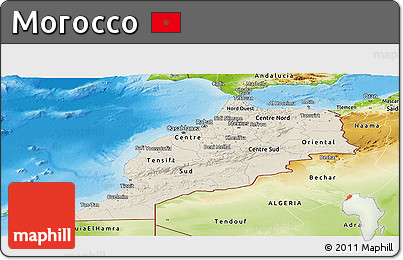 Shaded Relief Panoramic Map of Morocco, physical outside