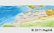 Shaded Relief Panoramic Map of Morocco, physical outside