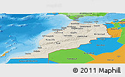 Shaded Relief Panoramic Map of Morocco, political outside