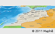 Shaded Relief Panoramic Map of Morocco, political shades outside