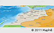 Shaded Relief Panoramic Map of Morocco, political shades outside, shaded relief sea